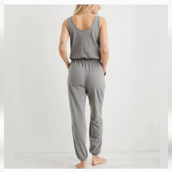 Aerie sleeveless scoop neck drawstring waist lounge jumpsuit grey small NWT - Picture 3 of 12